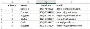 Elenco di clienti in Excel