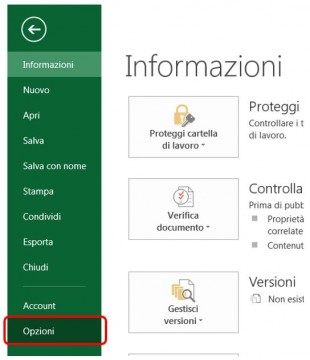 Scegliete Opzioni dal menu FILE per aprire la finestra Opzioni di Excel