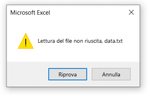 Esempio di una finestra di messaggio Riprova/Annulla prodotta dalla funzione VBA MsgBox